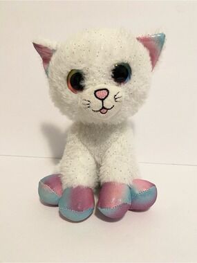 Walmart Rainbow Kitty Cat Plush Kid Connection Stuffed Animal Big Eyes Lovey 8”